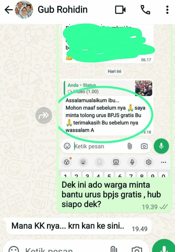 Lewat WhatsApp  wujud Aksi Nyata: Gubernur Rohidin Bantu Warga Aktifkan BPJS Kesehatan